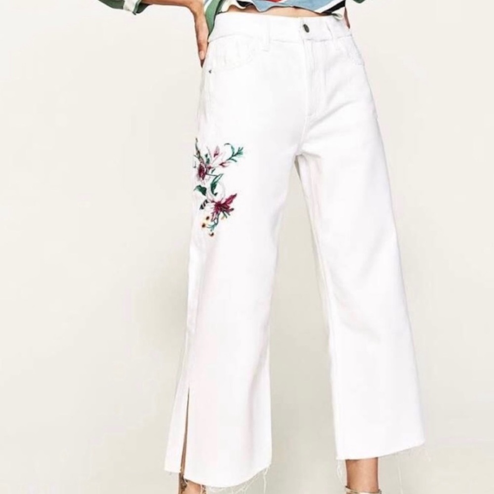 NWT Zara wide leg embroidered capri jeans